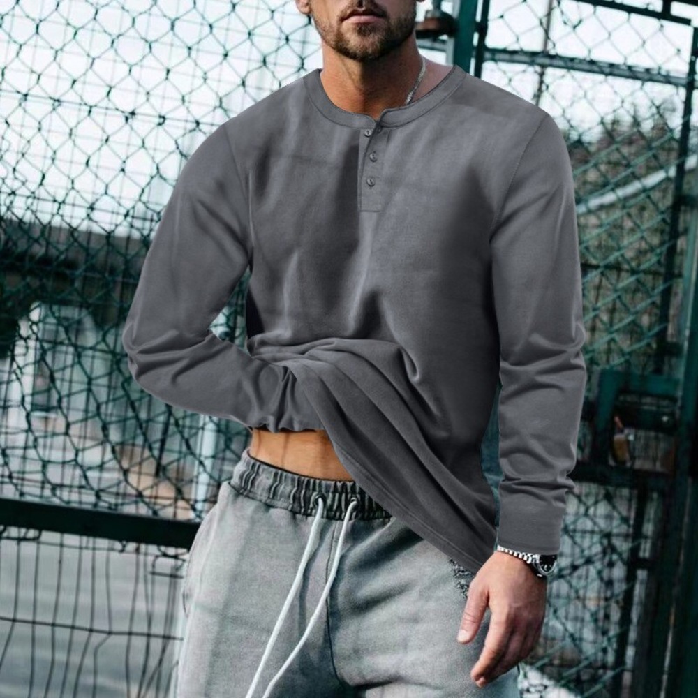 Stylish Men's Charcoal Long Sleeve Henley